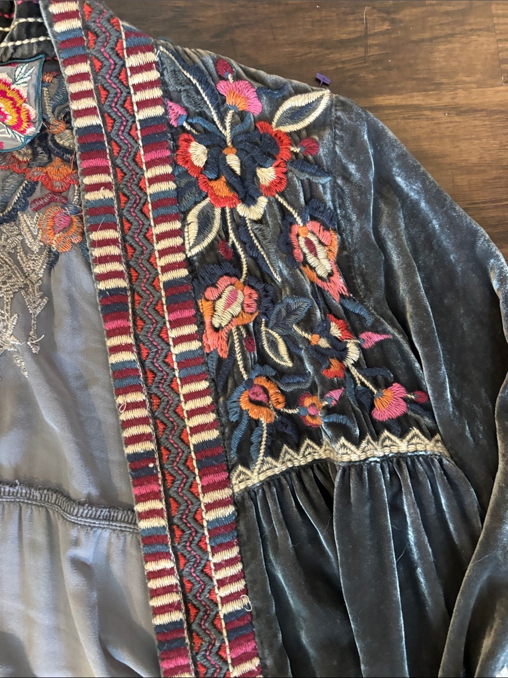 Johnny Was Black Velvet Embroidered Open Front Duster - Picture 3 of 5